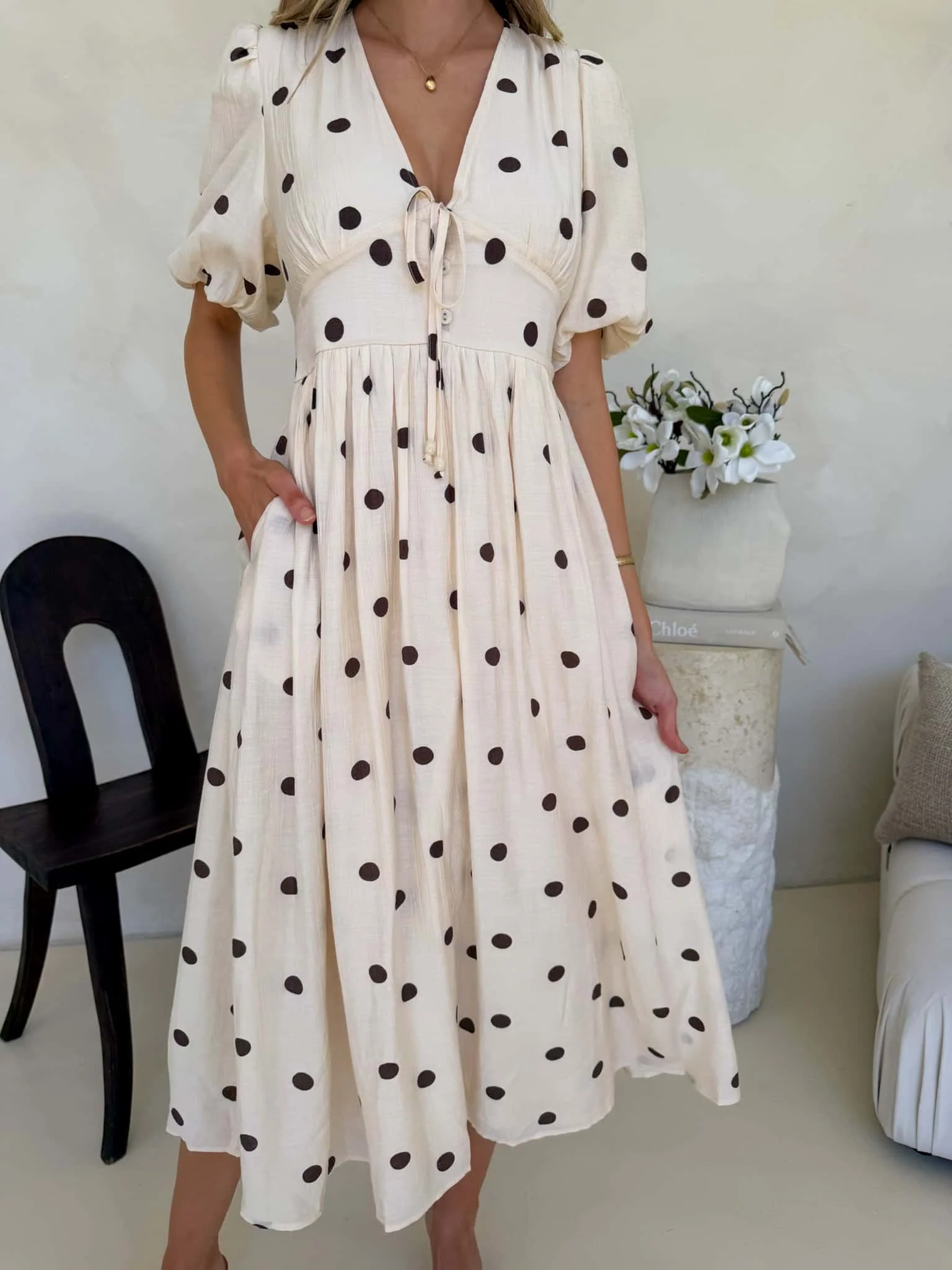 Bonnie Dress - Crème Cafe  Polka Dot - Image 5