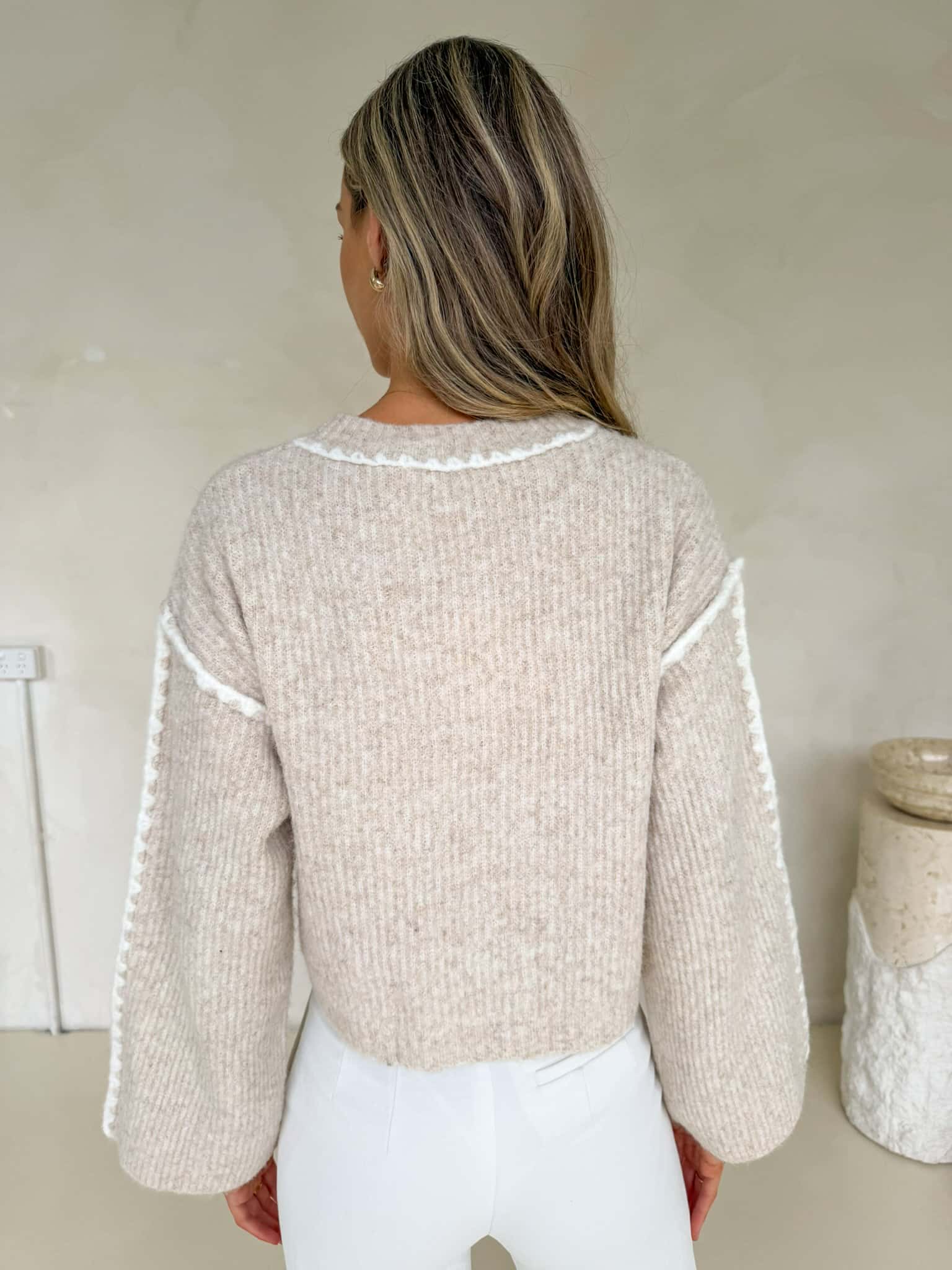 Della Cropped Knit - Cream Marle - Image 4