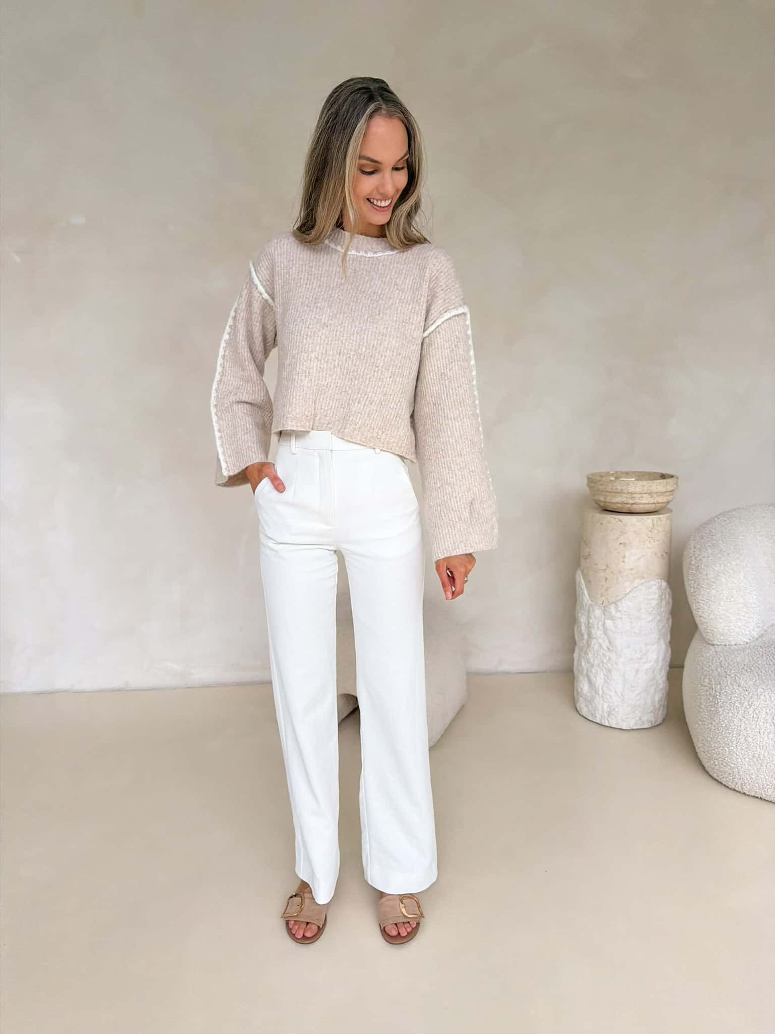 Della Cropped Knit - Cream Marle - Image 5