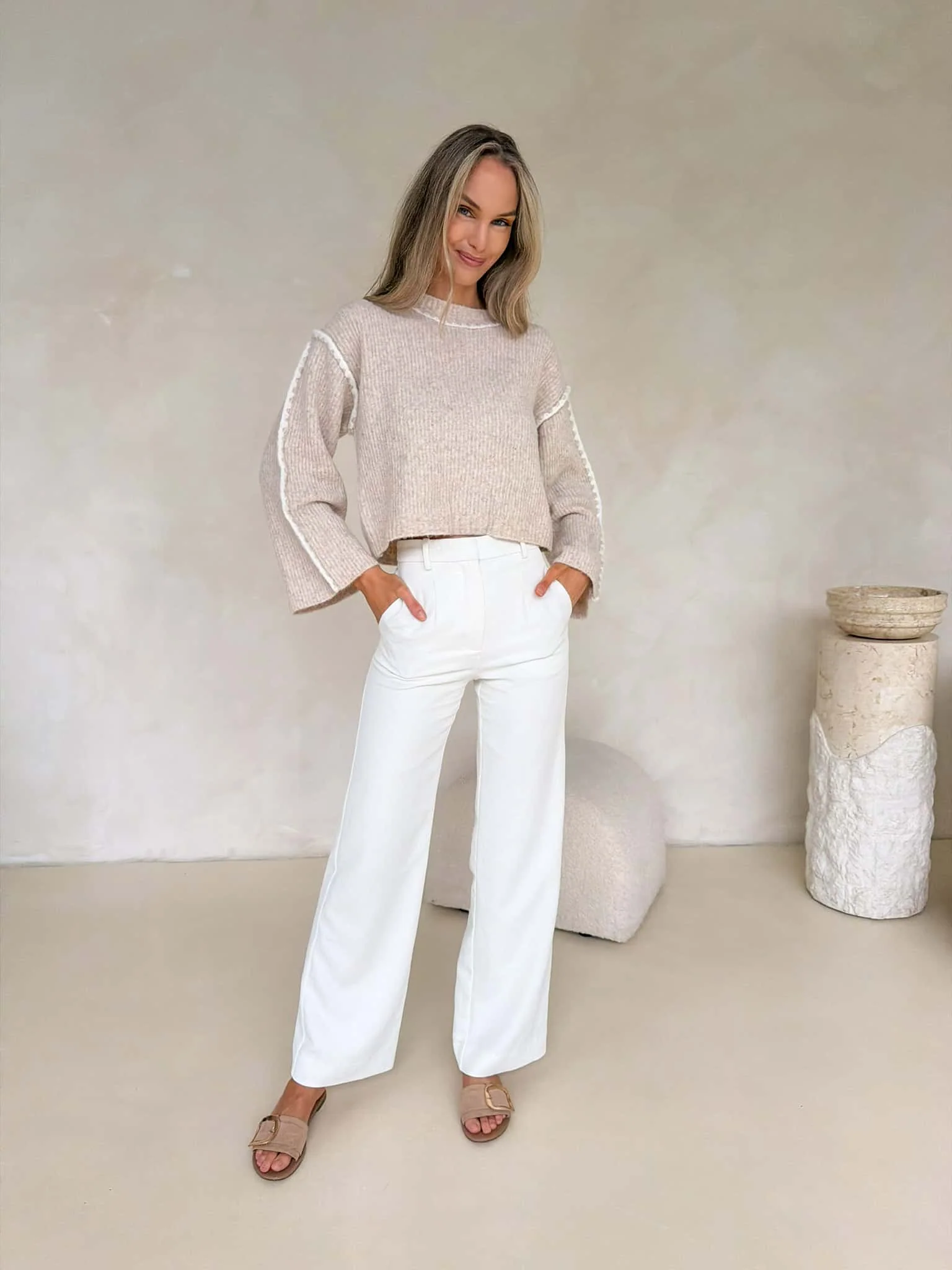 Della Cropped Knit - Cream Marle - Image 6