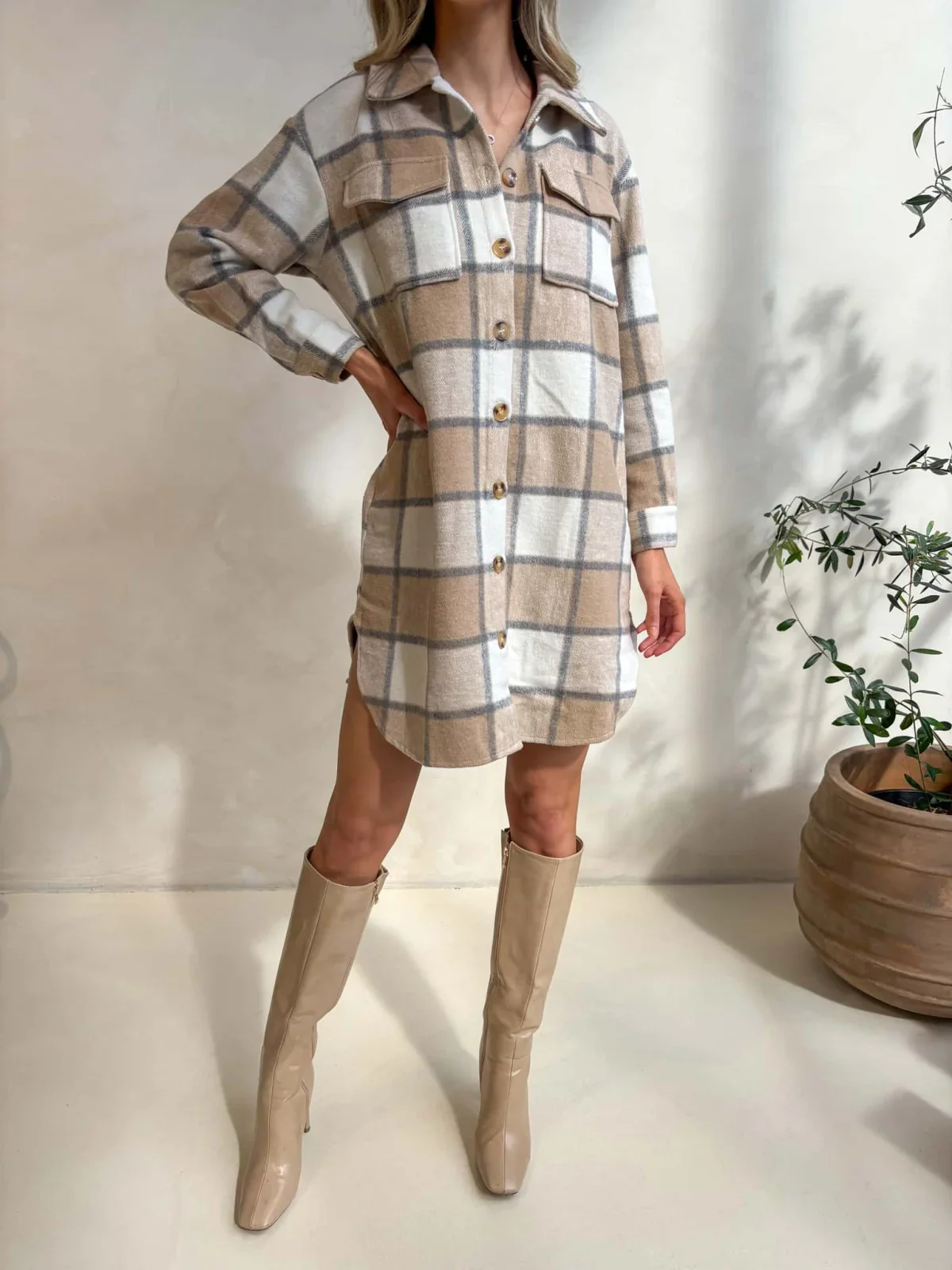 Kenzie Shacket - Beige Check - Image 3