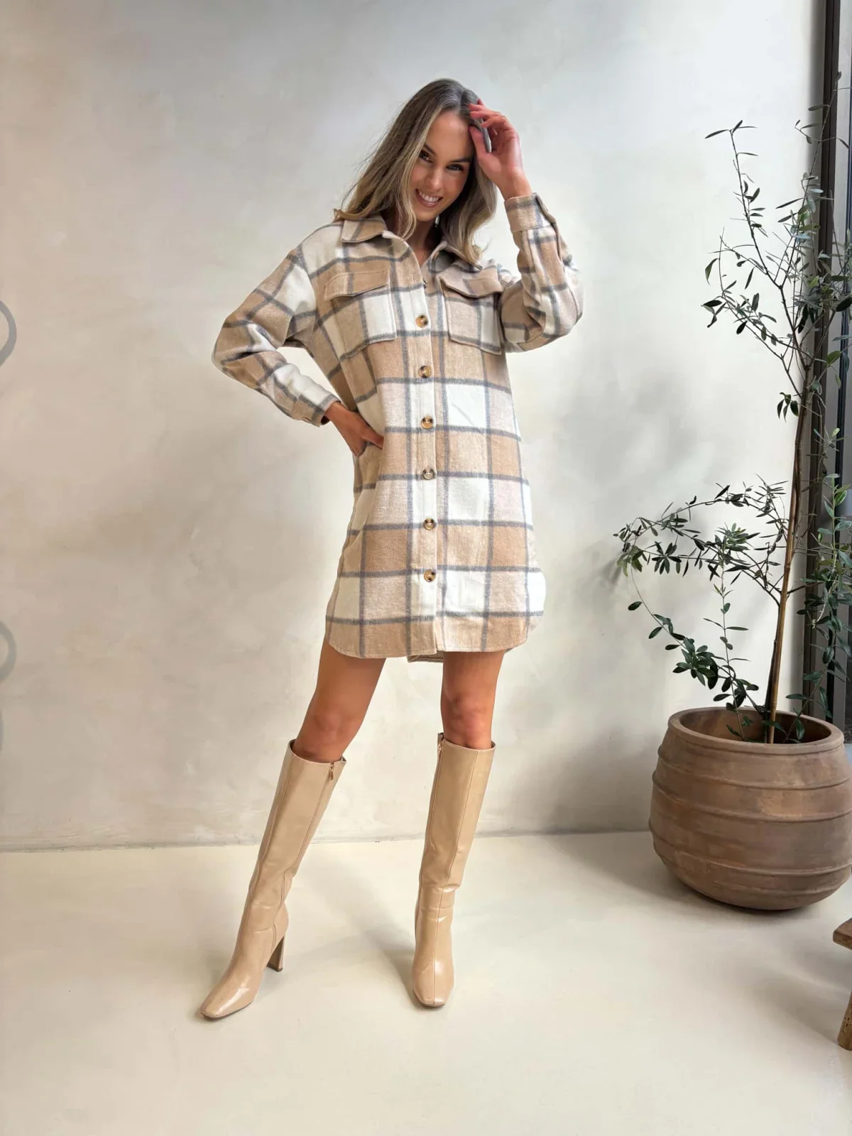 Kenzie Shacket - Beige Check - Image 5